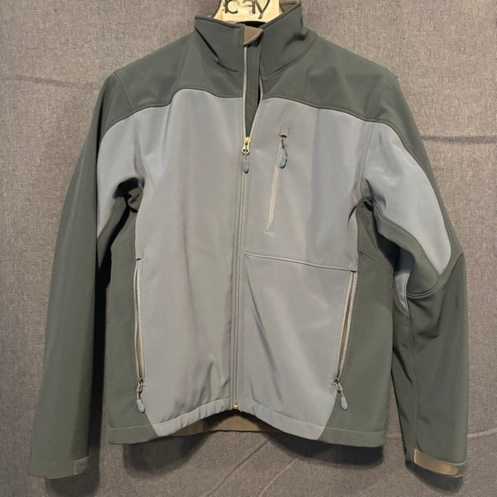 Kirkland Softshell Jacket Men M Blue Gray Colorblock Full Zip Mock Tech Pkt